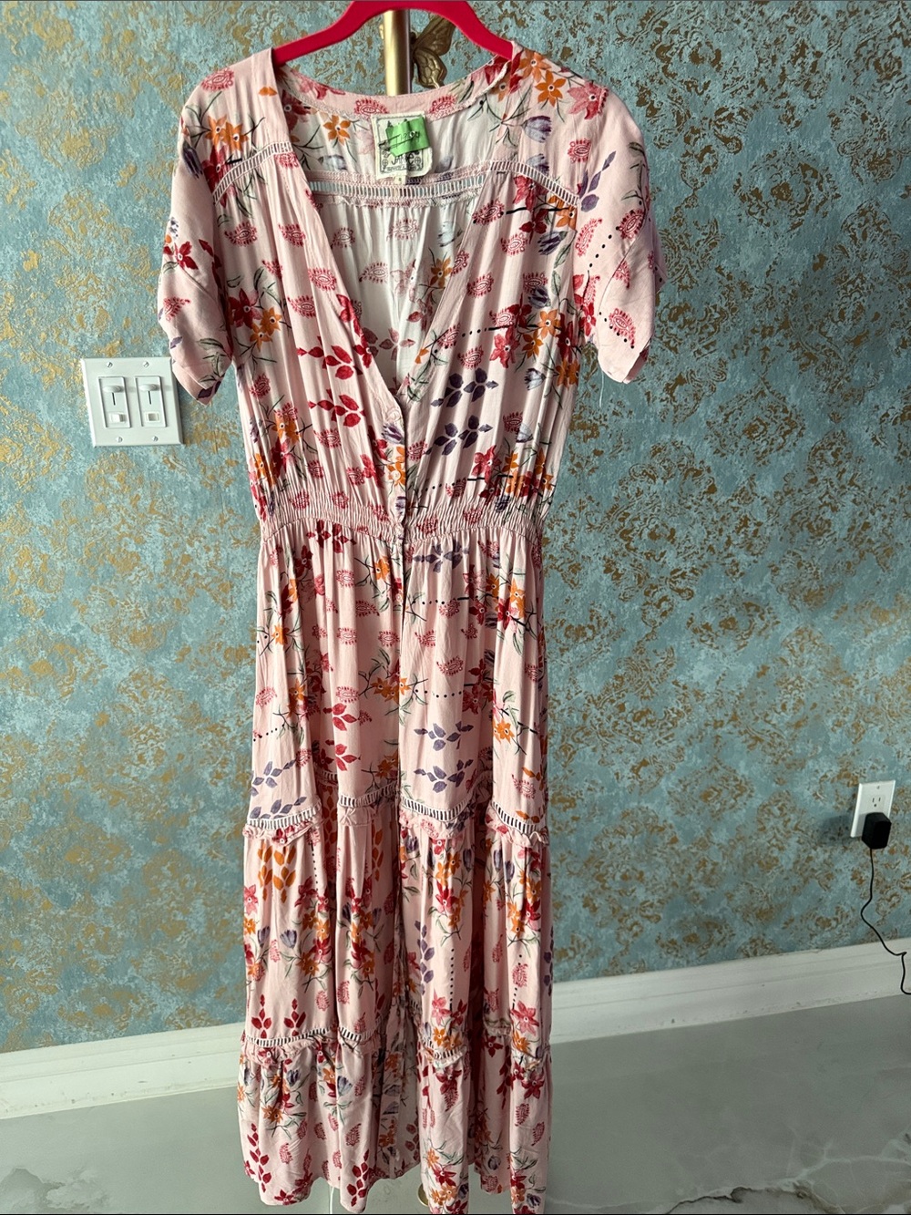 Floral Smocked Waist Pink Midi Dress